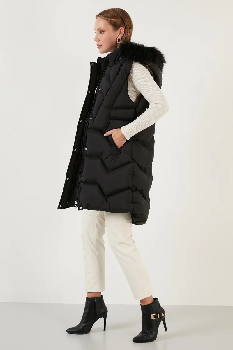 Lela Collar Faux Fur Removable Hooded Regular Fit Puffer Vest Women's Vest 64789823