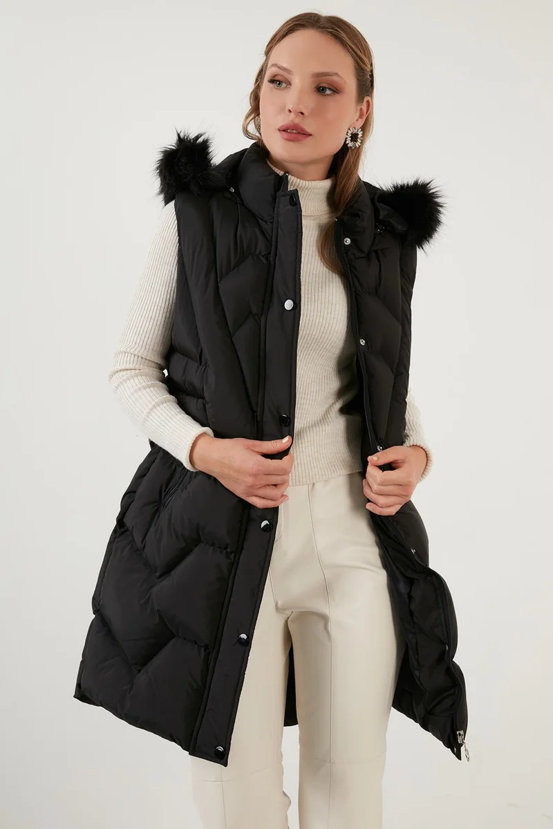 Lela Collar Faux Fur Removable Hooded Regular Fit Puffer Vest Women's Vest 64789823