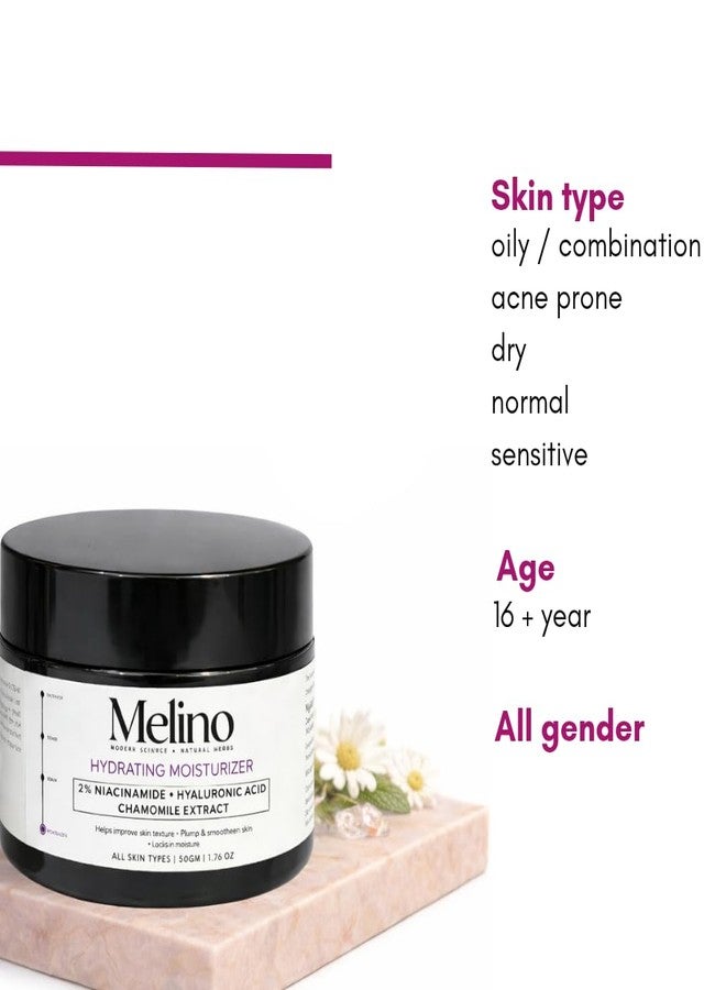 Melino Niacinamide & Hyaluronic acid Hydrating Face Moisturizer with Chamomile extract ( Non-Greasy, Fast- Absorbing Formula) | 24 hours long lasting Hydration | Oil free non sticky light water gel | Daily use | Skin Brightening & Barrier Support Moisturizer | All Skin Types - Dry, Sensitive, Oily and Combination | Suitable for Acne- prone Skin | For Men & Women | 50g - Image 5