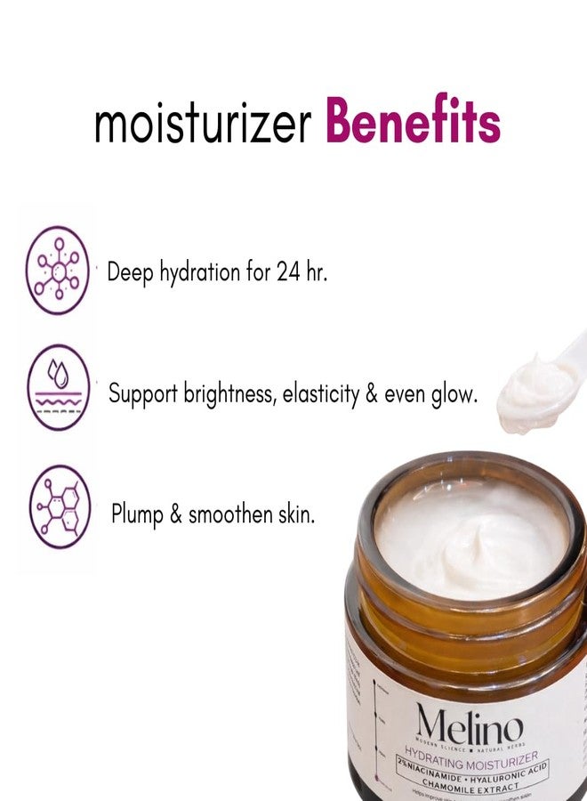 Melino Niacinamide & Hyaluronic acid Hydrating Face Moisturizer with Chamomile extract ( Non-Greasy, Fast- Absorbing Formula) | 24 hours long lasting Hydration | Oil free non sticky light water gel | Daily use | Skin Brightening & Barrier Support Moisturizer | All Skin Types - Dry, Sensitive, Oily and Combination | Suitable for Acne- prone Skin | For Men & Women | 50g - Image 4
