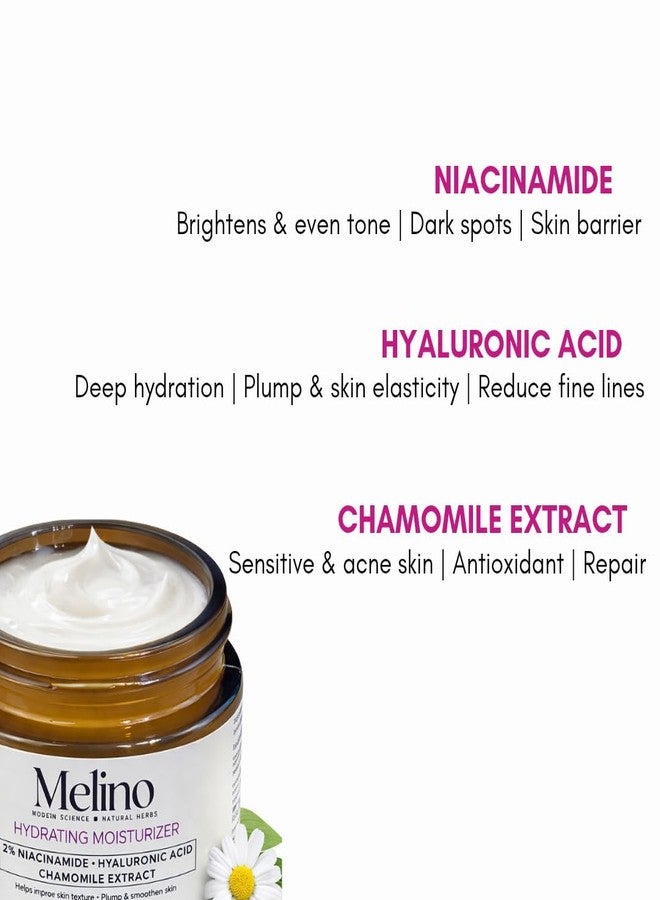 Melino Niacinamide & Hyaluronic acid Hydrating Face Moisturizer with Chamomile extract ( Non-Greasy, Fast- Absorbing Formula) | 24 hours long lasting Hydration | Oil free non sticky light water gel | Daily use | Skin Brightening & Barrier Support Moisturizer | All Skin Types - Dry, Sensitive, Oily and Combination | Suitable for Acne- prone Skin | For Men & Women | 50g - Image 3