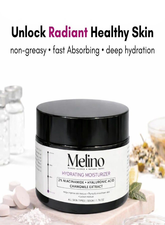 Melino Niacinamide & Hyaluronic acid Hydrating Face Moisturizer with Chamomile extract ( Non-Greasy, Fast- Absorbing Formula) | 24 hours long lasting Hydration | Oil free non sticky light water gel | Daily use | Skin Brightening & Barrier Support Moisturizer | All Skin Types - Dry, Sensitive, Oily and Combination | Suitable for Acne- prone Skin | For Men & Women | 50g - Image 2
