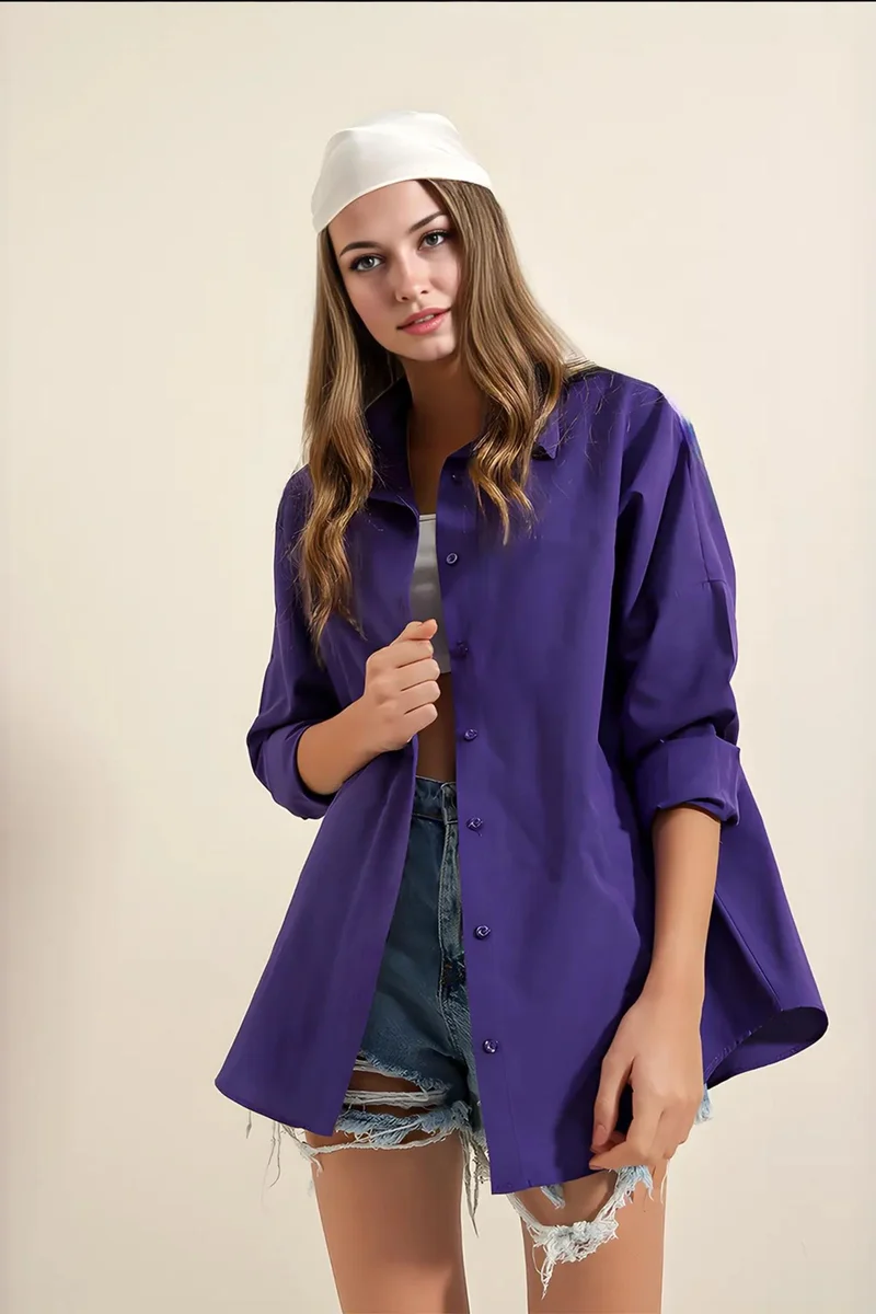 Big Dart BDART Oversized Patterned Poplin Shirt With Button Closure