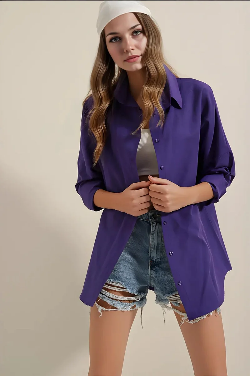 Big Dart BDART Oversized Patterned Poplin Shirt With Button Closure
