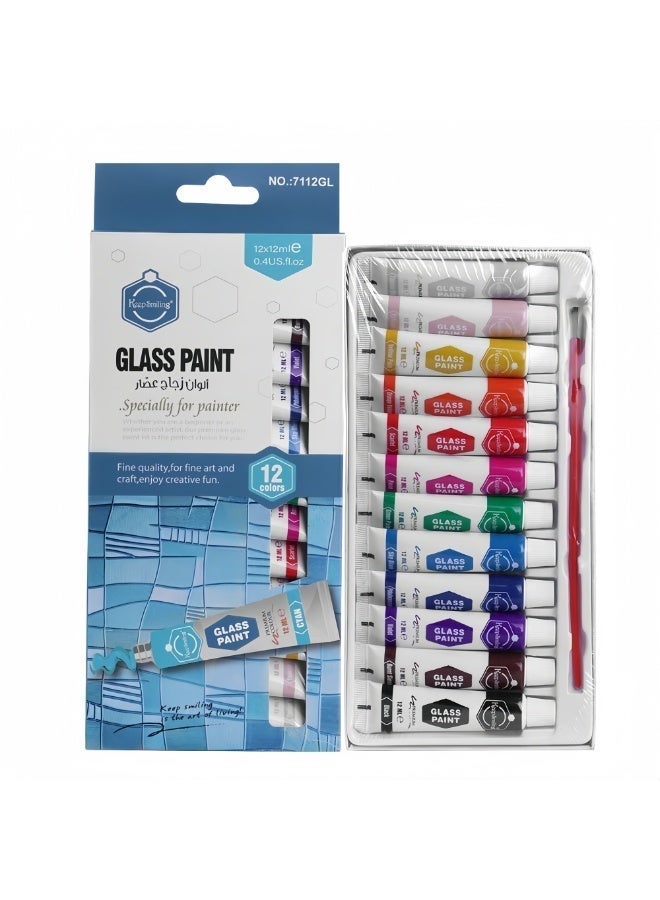 Keep Smiling Glass Paint Set – 12 Colors × 12ml – Fine Quality for Art & Craft - Image 1