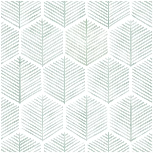 OSECAGE Modern Peel and Stick Wallpaper 17.3''×393'' Geometric Wallpaper Boho Contact Paper Green and White Self-Adhesive Wall Paper Removable Decorative Wallpapers for Bedroom Bathroom Cabinets Decor Vinyl - Image 1