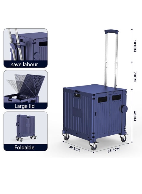 Cart with Wheels 55L  Collapsible Shopping Cart with Hidden Lid Foldable Grocery Cart On 360°Rotate Silent Wheels for Supermarket, Office, Camping etc Use (White，55L)