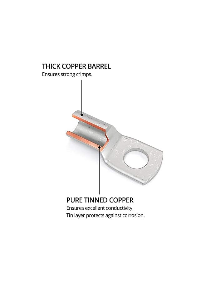 PROMASS promass Heavy Duty Tinned Copper Wire Lugs - Battery Cable Ends - Crimp Wire Connectors -Tinned Copper Eyelets, Tubular Ring Terminals - 6-2 AWG 30 PCS  - Image 4