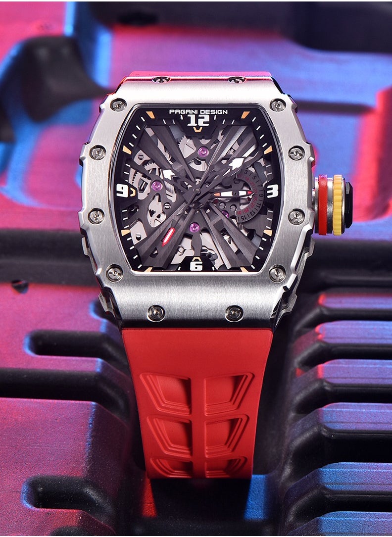 PAGANI DESIGN Men's Quartz Watches Stainless Steel Waterproof Tonneau Wrist Watch for Men with Japan VH65 Movement Silicone Watchband PD1738  - Image 3