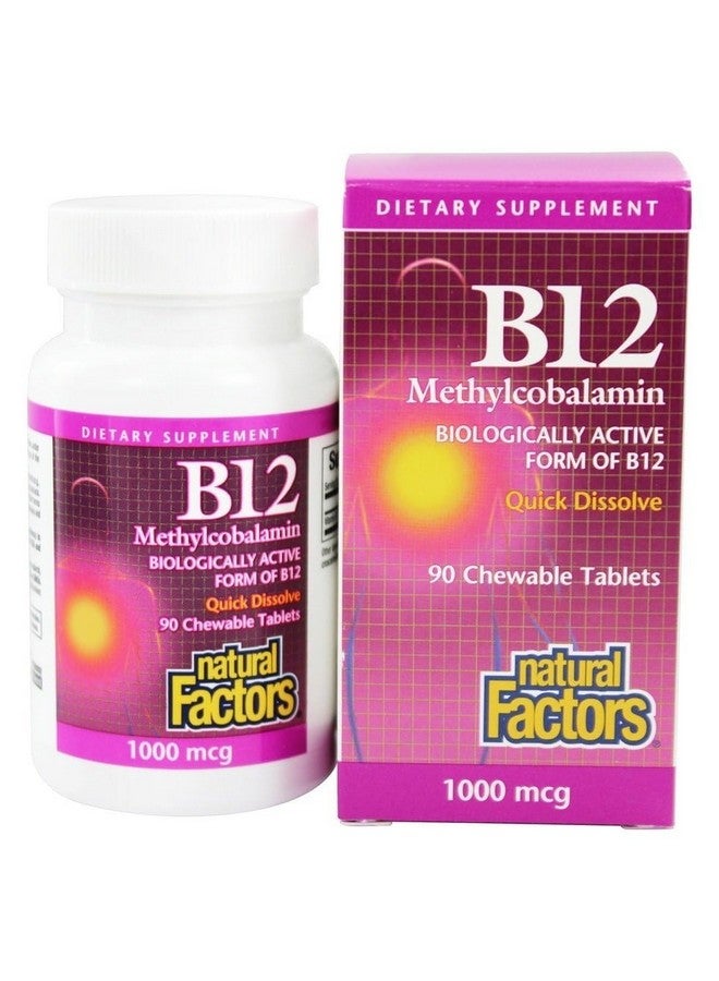 Natural Factors, Vitamin B12 Methylcobalamin 1000 mcg, Chewable Support for Energy and Immune Health, Vegetarian, Gluten Free, 90 tablets (90 servings)