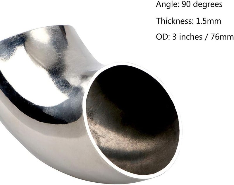 KOTVTM Stainless Steel Elbow 3" 90° Mandrel Bend Elbow-Thickness 16GA/.065" Wall - SS304 Stainless Elbow Suitable for Car Modified Exhaust Elbow Pipe, Stair Handrail,etc - Image 3