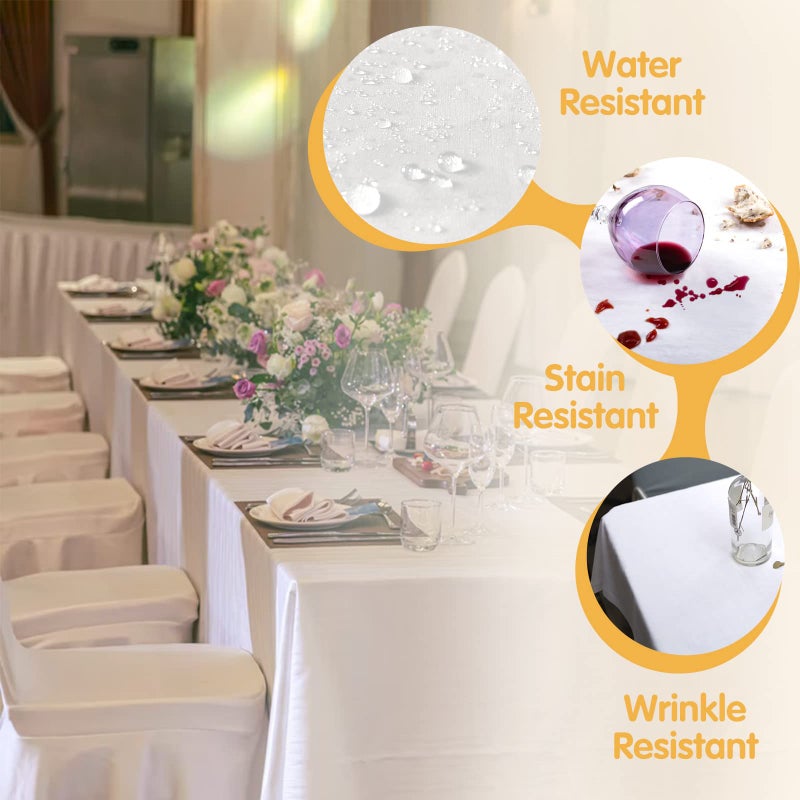 BRILLMAX 6 Pack White Tablecloths 60 x 102 Inch for 6ft Rectangle Tables - 150 GSM Polyester Fabric, 15" Standard Drop, Water, Stain & Wrinkle Resistant Cloth Cover for Wedding Banquet Dining Buffet - Image 3