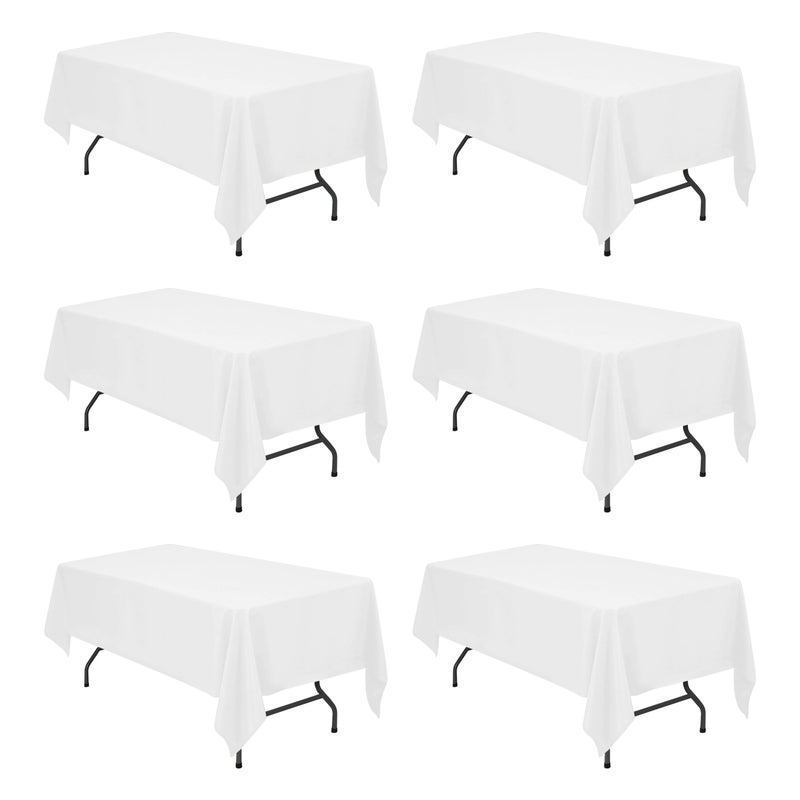 BRILLMAX 6 Pack White Tablecloths 60 x 102 Inch for 6ft Rectangle Tables - 150 GSM Polyester Fabric, 15" Standard Drop, Water, Stain & Wrinkle Resistant Cloth Cover for Wedding Banquet Dining Buffet - Image 1