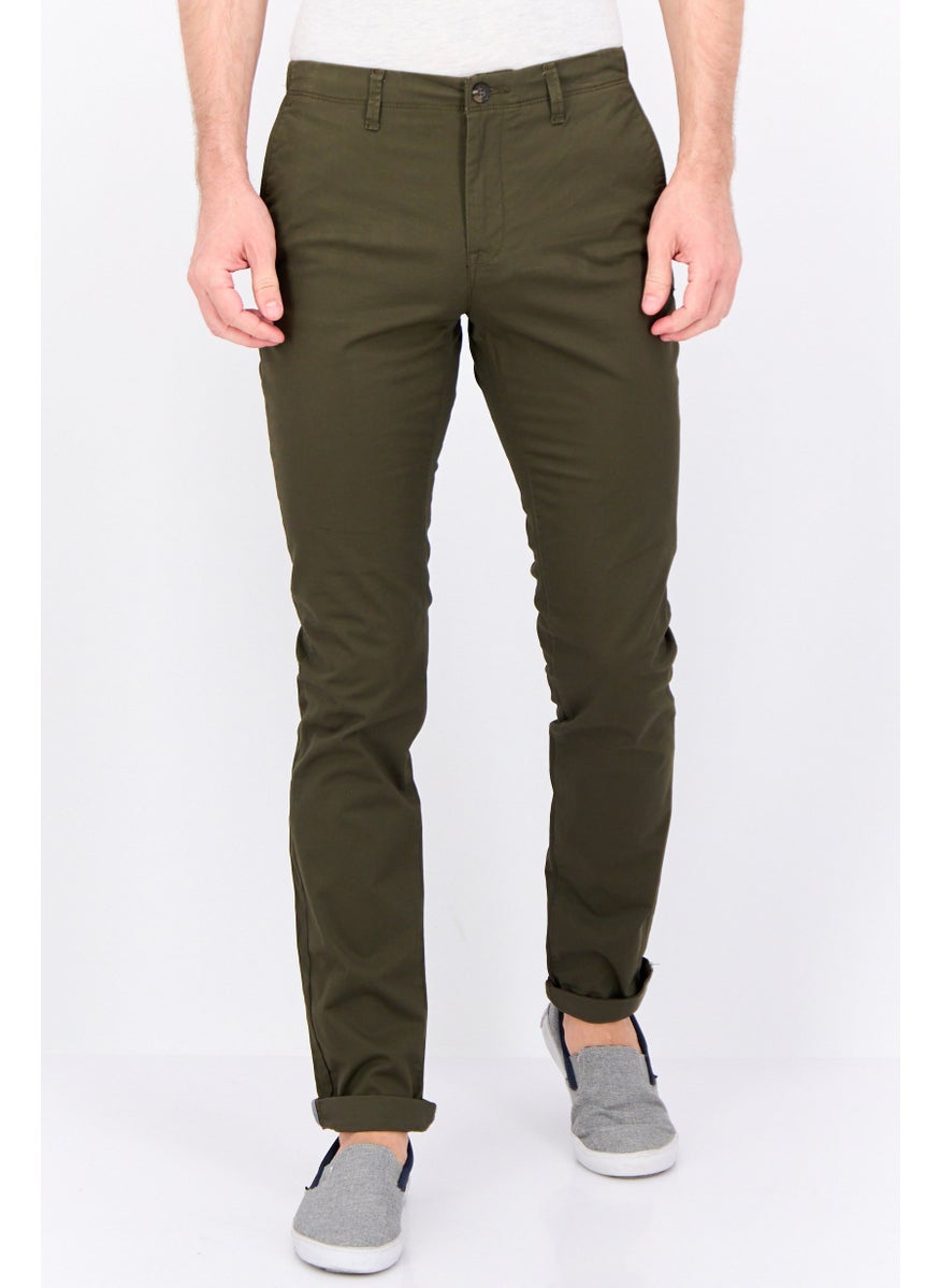 Jules Men Slim Fit Solid Stretchable Chino Pants, Army Green  - Image 1