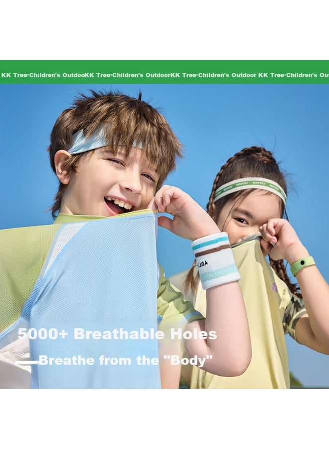 Kocotree Kk Tree Children's Quick-drying Moisture-wicking T-shirt Outdoor Sports Training Suit Summer Contrast Color Light Tea Green 130 - Image 3