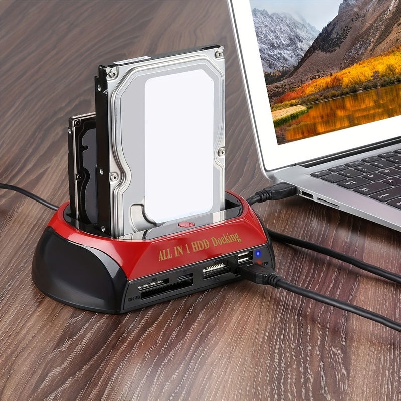 قاعدة توصيل أقراص USB 2.0 إلى SATA HDD باللون الأحمر لمحركات الأقراص الصلبة (HDD) وذات الحالة الصلبة (SSD) بحجم 2.5 و 3.5 بوصة - Image 1
