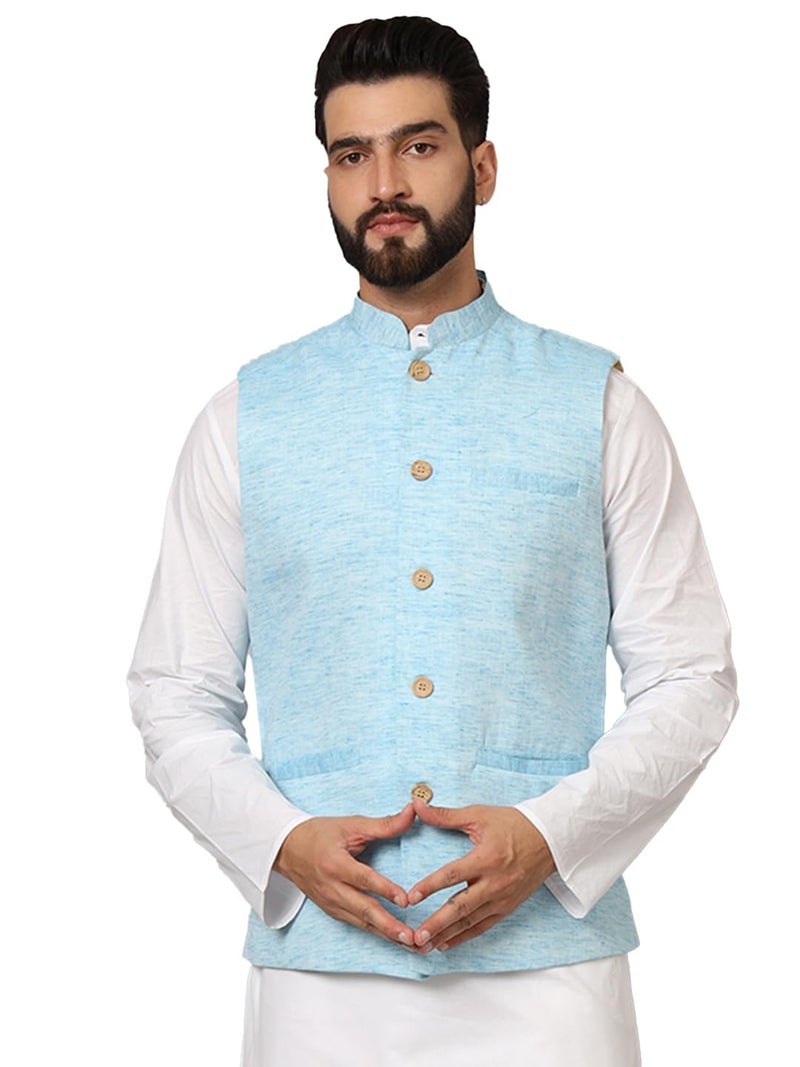 LATEST CHIKAN Men's Nehru Jacket/Waistcoat Sophisticated Ethnic Wear -SADRI-LK-BL-46 - Image 1