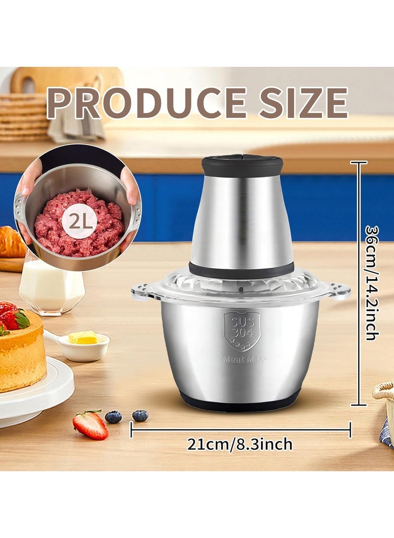 VINSOC Electric Chopper Electric Meat Grinder 2L 2 Speed Adjustable Mincer Grinder Multi-Functional Food Processor with Double layer 4-blade blade 200W - Image 3
