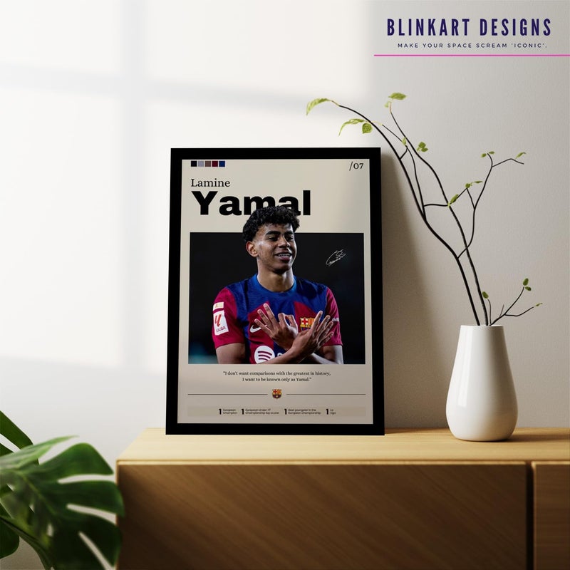 BLINKART BLINAKRT Lamine Yamal FootBall Player Synthetic Wood Photo Framed Wall Hanging Poster For Room Office Bedroom Living Boys and Girl Room Home Wall Hanging12 18 Inches  - Image 3
