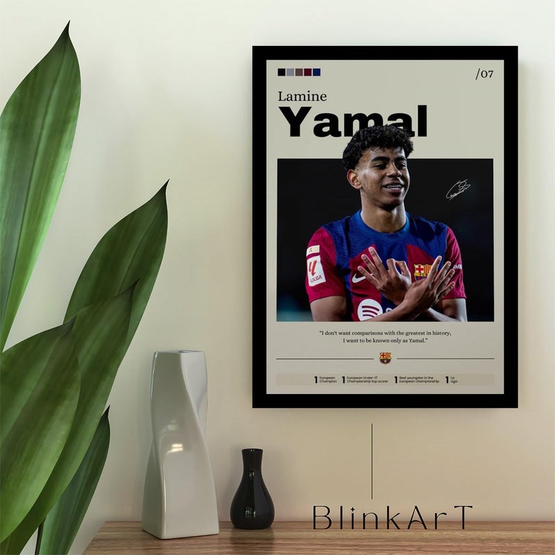 BLINKART BLINAKRT Lamine Yamal FootBall Player Synthetic Wood Photo Framed Wall Hanging Poster For Room Office Bedroom Living Boys and Girl Room Home Wall Hanging12 18 Inches  - Image 2