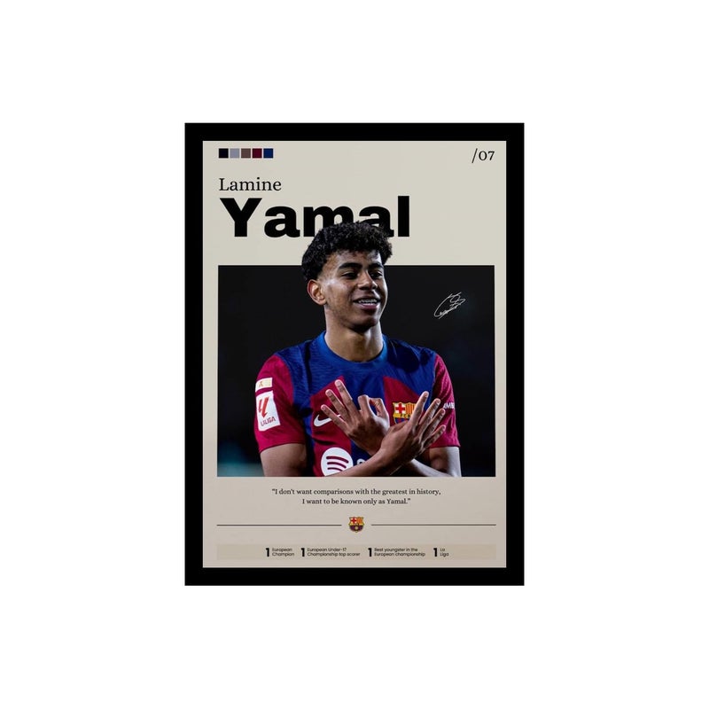 BLINKART BLINAKRT Lamine Yamal FootBall Player Synthetic Wood Photo Framed Wall Hanging Poster For Room Office Bedroom Living Boys and Girl Room Home Wall Hanging12 18 Inches  - Image 1