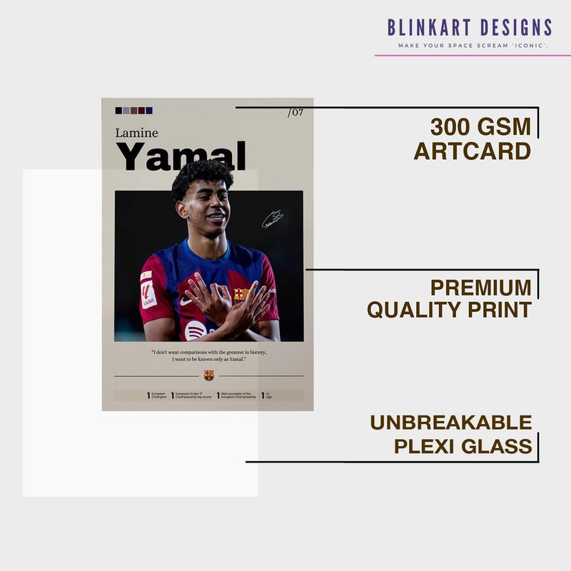 BLINKART BLINAKRT Lamine Yamal FootBall Player Synthetic Wood Photo Framed Wall Hanging Poster For Room Office Bedroom Living Boys and Girl Room Home Wall Hanging12 18 Inches  - Image 4