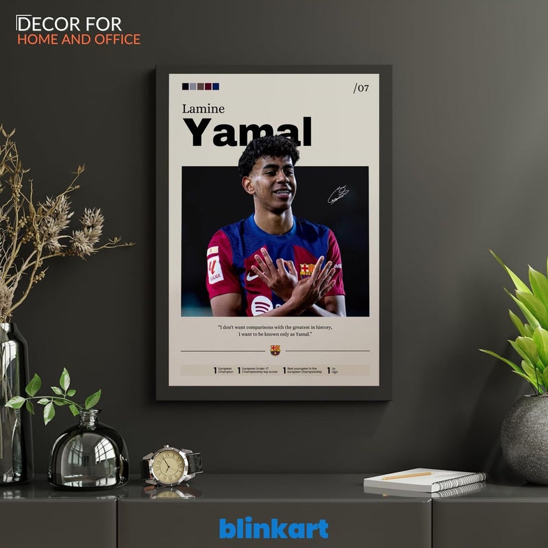 BLINKART BLINAKRT Lamine Yamal FootBall Player Synthetic Wood Photo Framed Wall Hanging Poster For Room Office Bedroom Living Boys and Girl Room Home Wall Hanging12 18 Inches  - Image 5