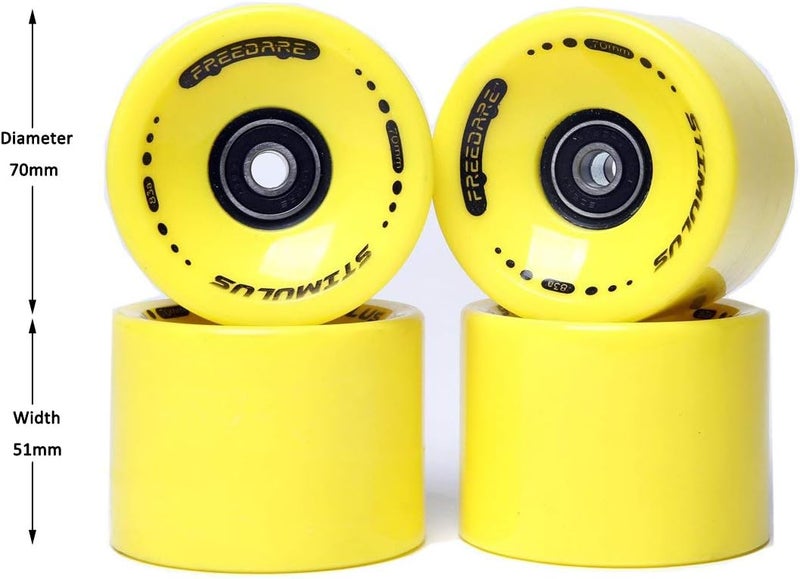 FREEDARE 70mm Longboard Wheels with ABEC-7 Bearings and Spacers(Set of 4) - Image 4