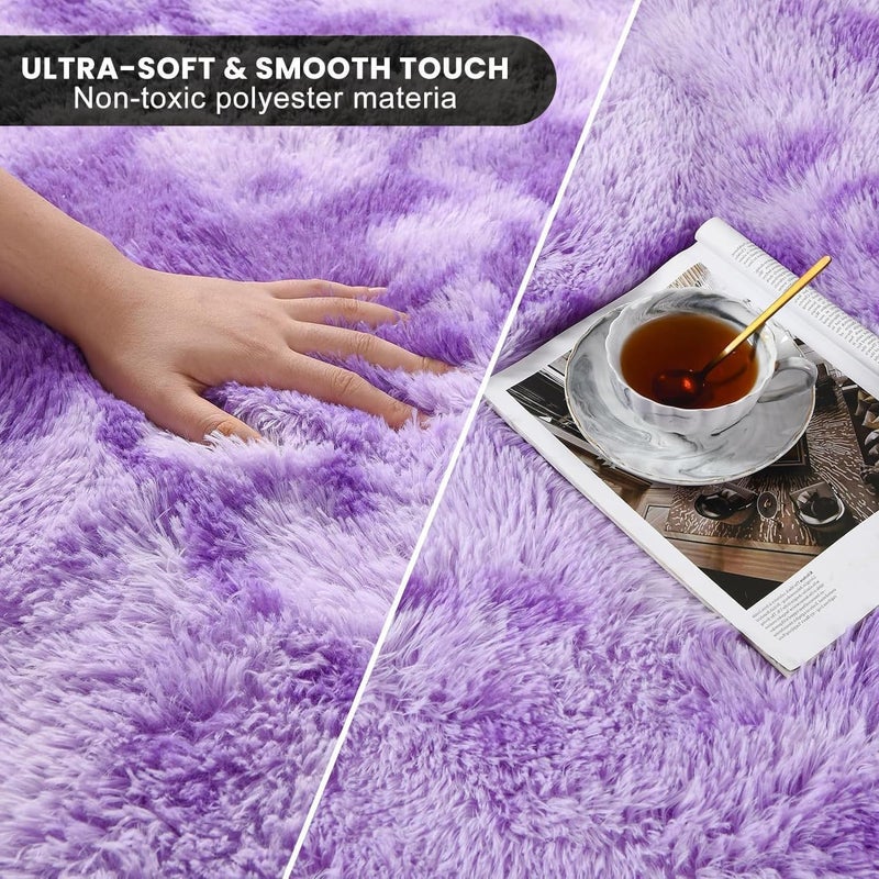 LIODUX Ultra Soft Indoor Modern Area Rugs Fluffy Living Room Carpets for Children Bedroom Home Decor Nursery Rug, Washable Furry Throw Rugs (Purple, 140 x 200 CM) - Image 4