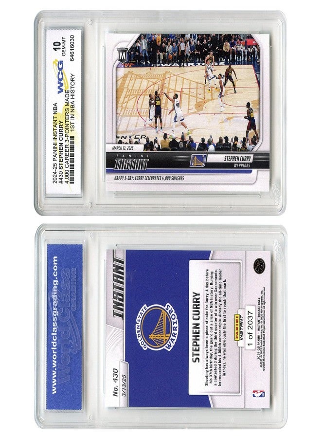 WCG 2025 NBA Panini Steph Curry 1st Ever 4,000 3-Pointers Made Card #430 Golden State Warriors - Graded GEM Mint 10 - Image 2