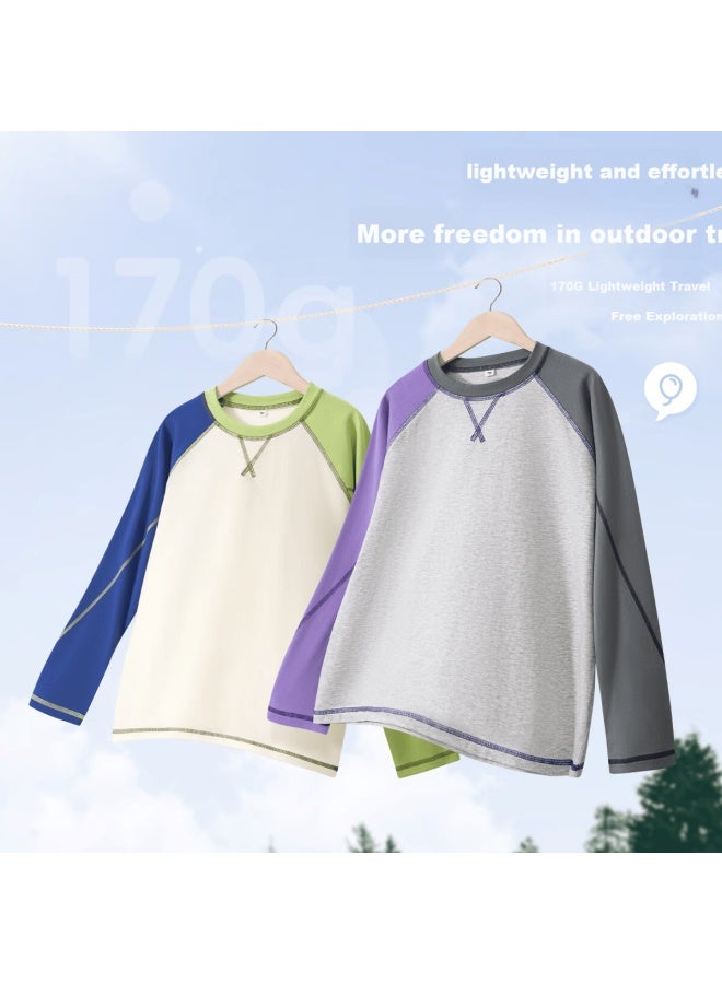 Pepco Boys' Long Sleeve Raglan Colorblock Cotton Shirt Spring Autumn Casual Tee Gray Purple 140