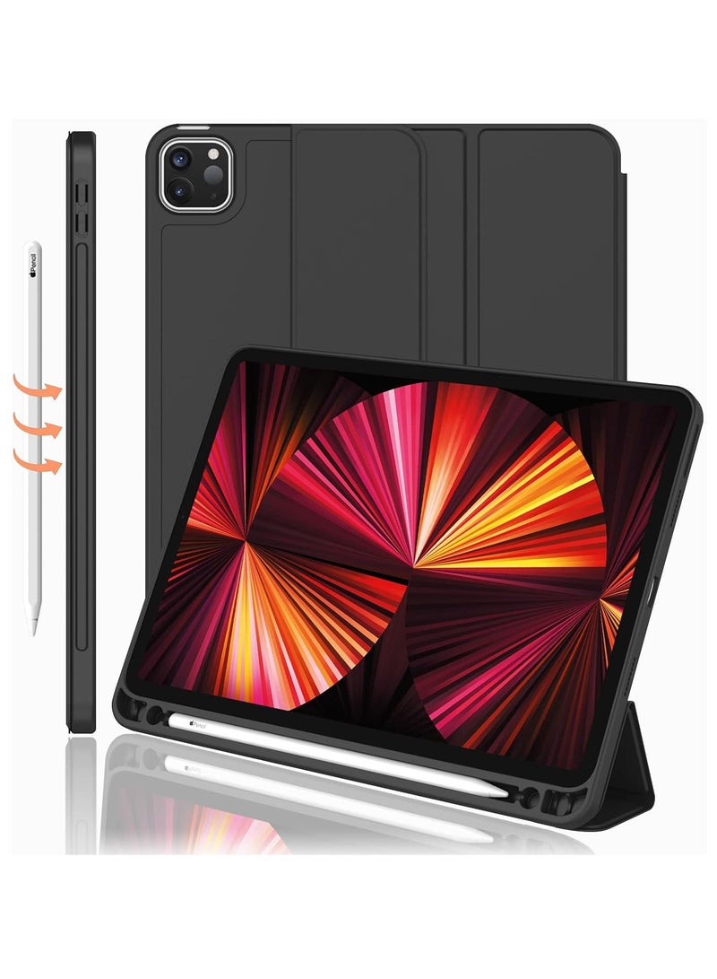 DUSALA iPad Pro 11 Inch Case 2022(4th Gen)/ 2021(3rd Gen) with Pencil Holder [Support iPad 2nd Pencil Charging/Pair],Trifold Stand Smart Case with Soft TPU Back,Auto Wake/Sleep(Black) - Image 1