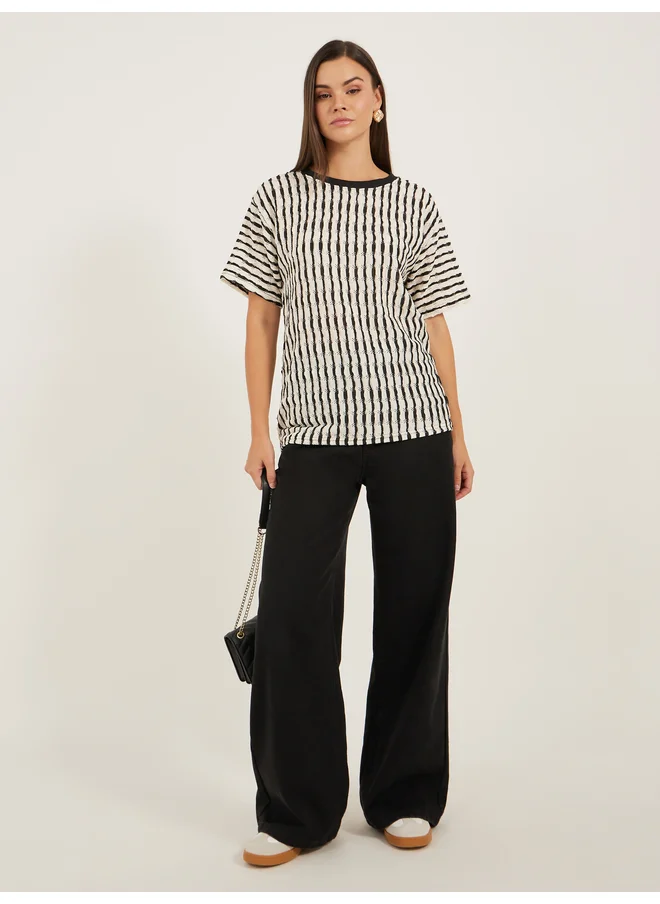 ستايلي Styli Textured Round Neck Short Sleeve T-Shirt