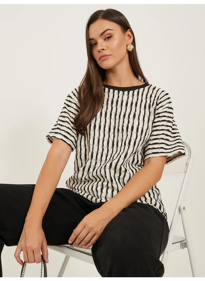 ستايلي Styli Textured Round Neck Short Sleeve T-Shirt