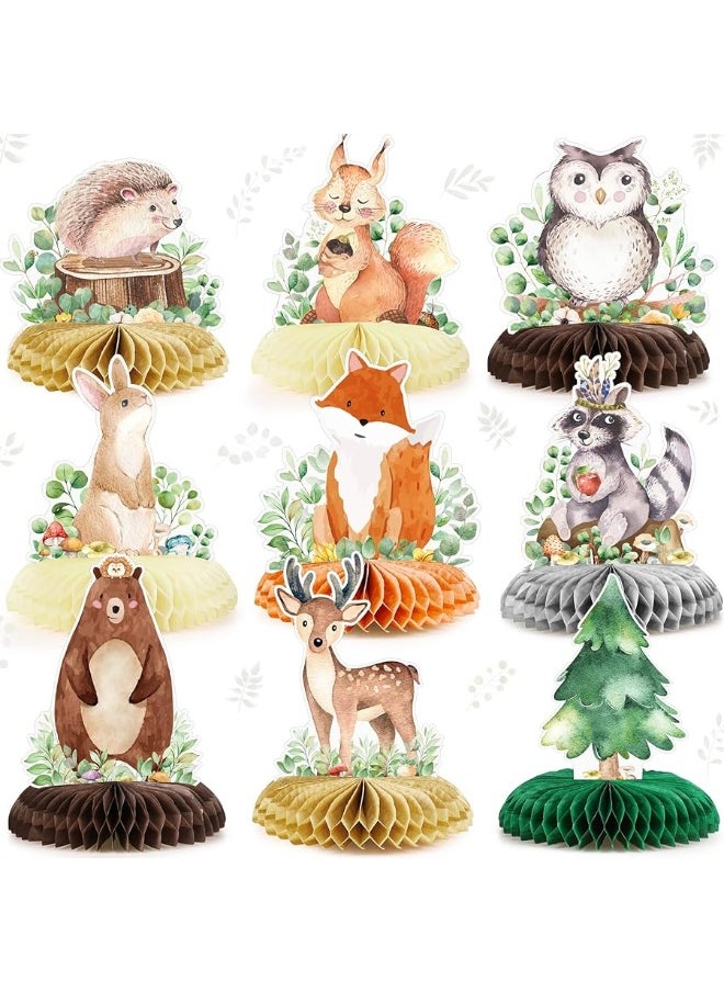 Fumete - Fumete 9 Pack Woodland Animals Honeycomb Centerpieces 3D Table Topper Woodland Animals Centerpieces Woodland Baby Shower Decorations for Girl Boy Forest Theme Baby Shower Birthday Party Camping Decor - Image 1