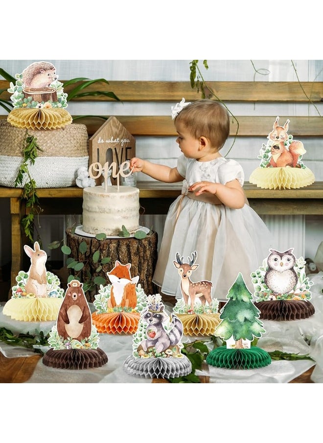 Fumete - Fumete 9 Pack Woodland Animals Honeycomb Centerpieces 3D Table Topper Woodland Animals Centerpieces Woodland Baby Shower Decorations for Girl Boy Forest Theme Baby Shower Birthday Party Camping Decor - Image 1