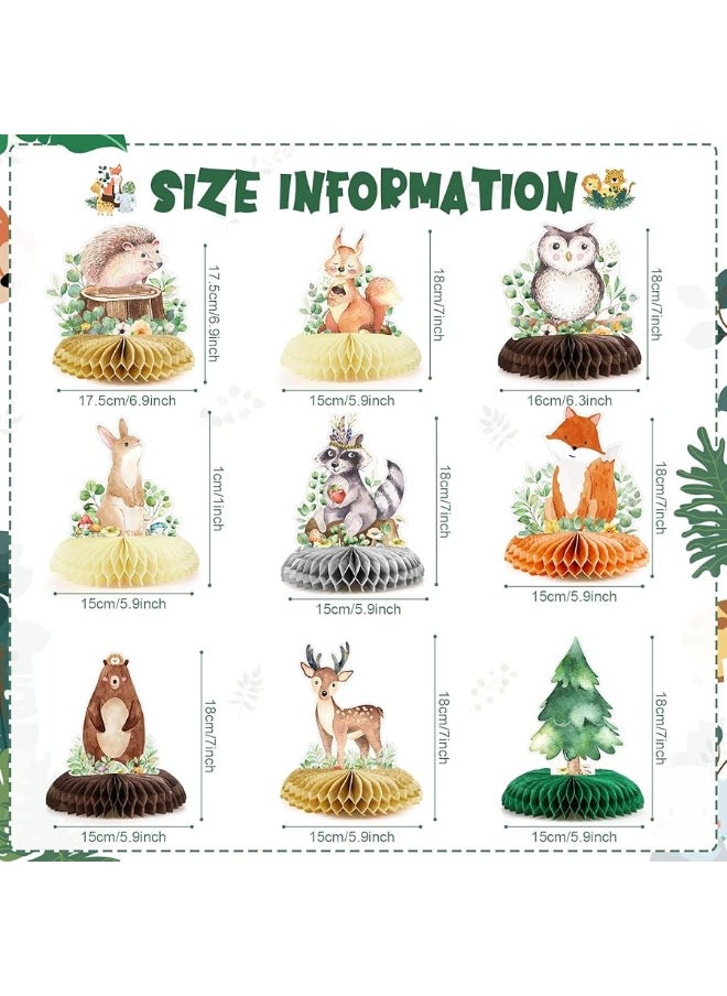Fumete - Fumete 9 Pack Woodland Animals Honeycomb Centerpieces 3D Table Topper Woodland Animals Centerpieces Woodland Baby Shower Decorations for Girl Boy Forest Theme Baby Shower Birthday Party Camping Decor - Image 1