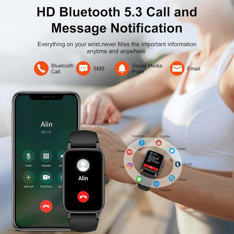 Dyurwa Smart Watch for Men Women, 1.57" Smartwatch (Answer/Make Call) , Fitness Tracker with 110+ Sport Modes, Heart Rate/Sleep Monitor, IP68 Waterproof, Bluetooth Calls, Smartwatches for Android iOS Black - Image 3