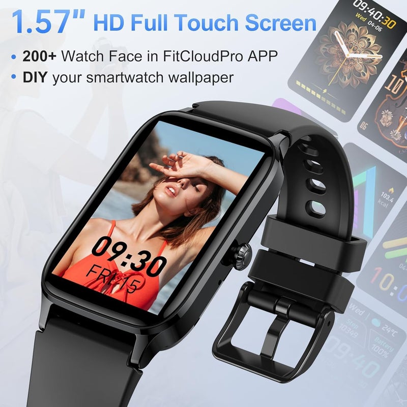 Dyurwa Smart Watch for Men Women, 1.57" Smartwatch (Answer/Make Call) , Fitness Tracker with 110+ Sport Modes, Heart Rate/Sleep Monitor, IP68 Waterproof, Bluetooth Calls, Smartwatches for Android iOS Black - Image 2