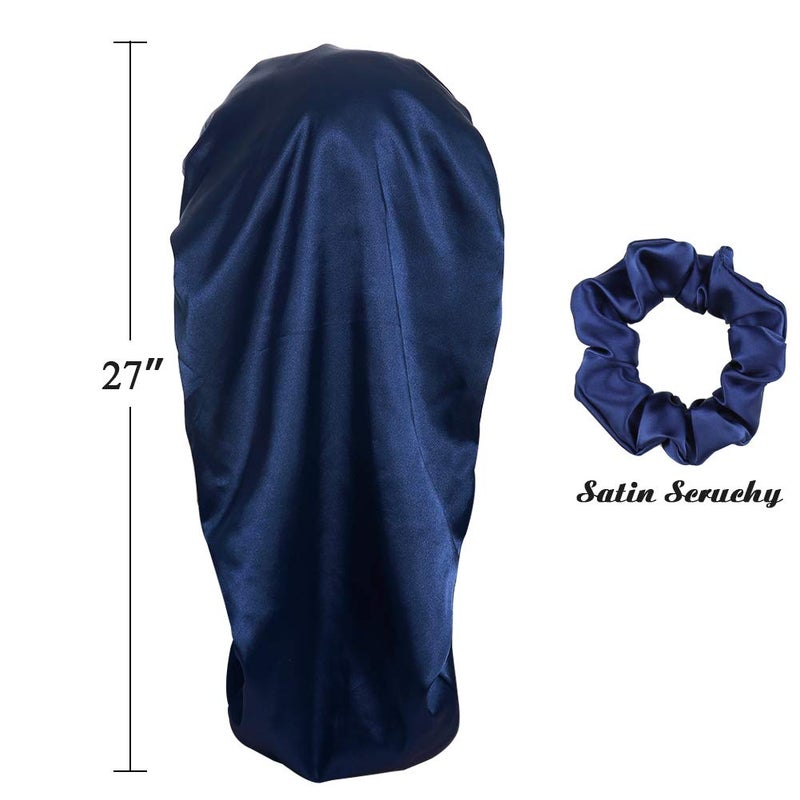 Awefeel Extra Large Satin Bonnet for Curly Hair Stay on All Night Navy - Image 3