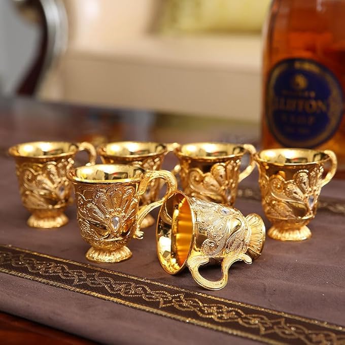 rayihni 8Pack Metal Tea Jug SetWine SetVintage European Style Art Crafts Wedding Gift Wine Pot Kit With Luxury Cups  Craft Tea Tray For Serving Tea Coffee Wine Golden - Image 5