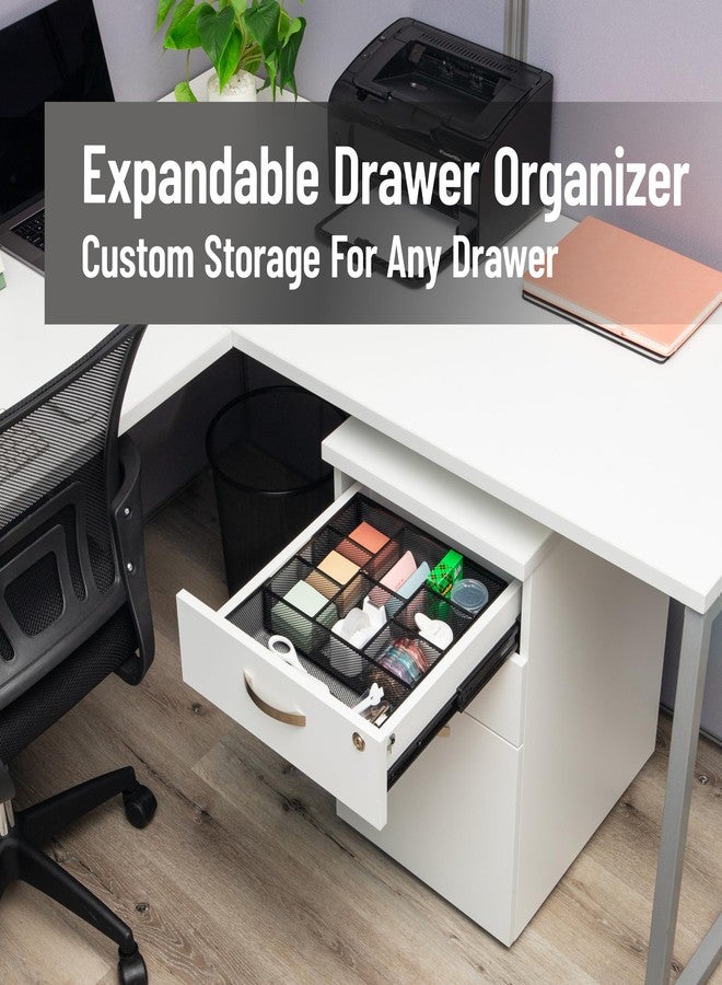 Mind Reader Expandable Mesh Desk Drawer Organizer, Adjustable from 9.25" to 17.125", Office Supply Storage Tray, Makeup Organizer, Black - Image 2