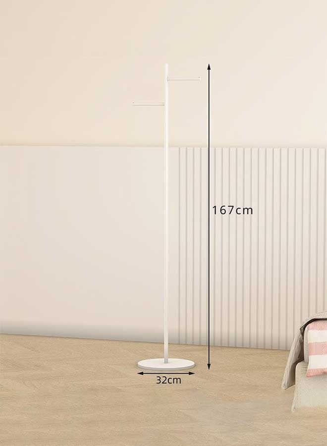 رَوَائِد علاقة معاطف بيضاء بقاعدة حجرية – حامل ملابس معدني قائم بذاته مع قضيب صغير للملابس، مناسب للمدخل أو الممر أو غرفة النوم - Image 5