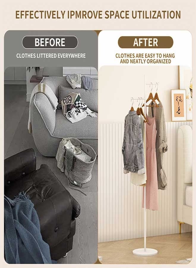 رَوَائِد علاقة معاطف بيضاء بقاعدة حجرية – حامل ملابس معدني قائم بذاته مع قضيب صغير للملابس، مناسب للمدخل أو الممر أو غرفة النوم - Image 4