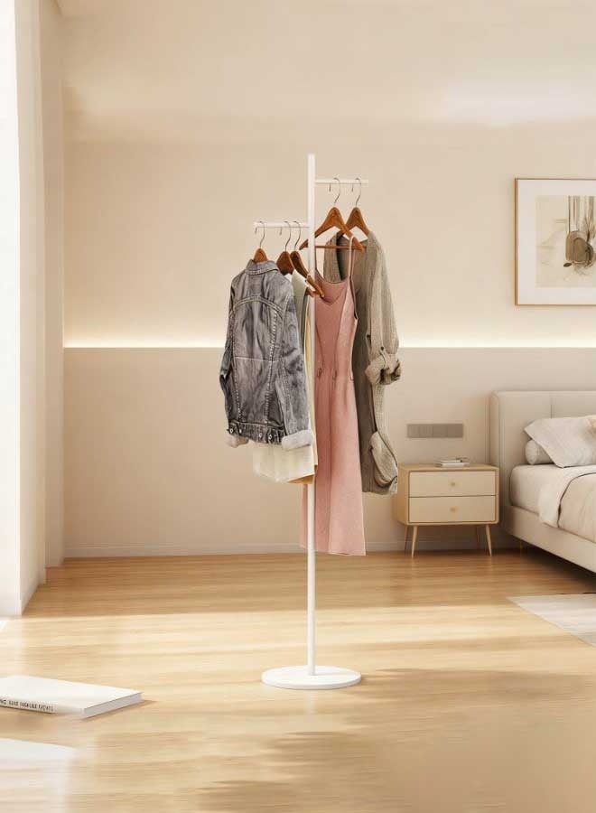 رَوَائِد علاقة معاطف بيضاء بقاعدة حجرية – حامل ملابس معدني قائم بذاته مع قضيب صغير للملابس، مناسب للمدخل أو الممر أو غرفة النوم - Image 3