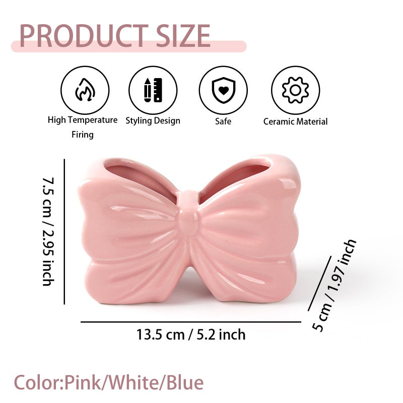 Deapeey Bow Toothbrush Holderï¼Œ 2-Slot Toothbrush and Toothpaste Holder Cute Toothbrush Holder Set, Bathroom Counter Organizer for Bathroomï¼ŒElectric Toothbrushes, Floss, Razors - Pink - Image 3