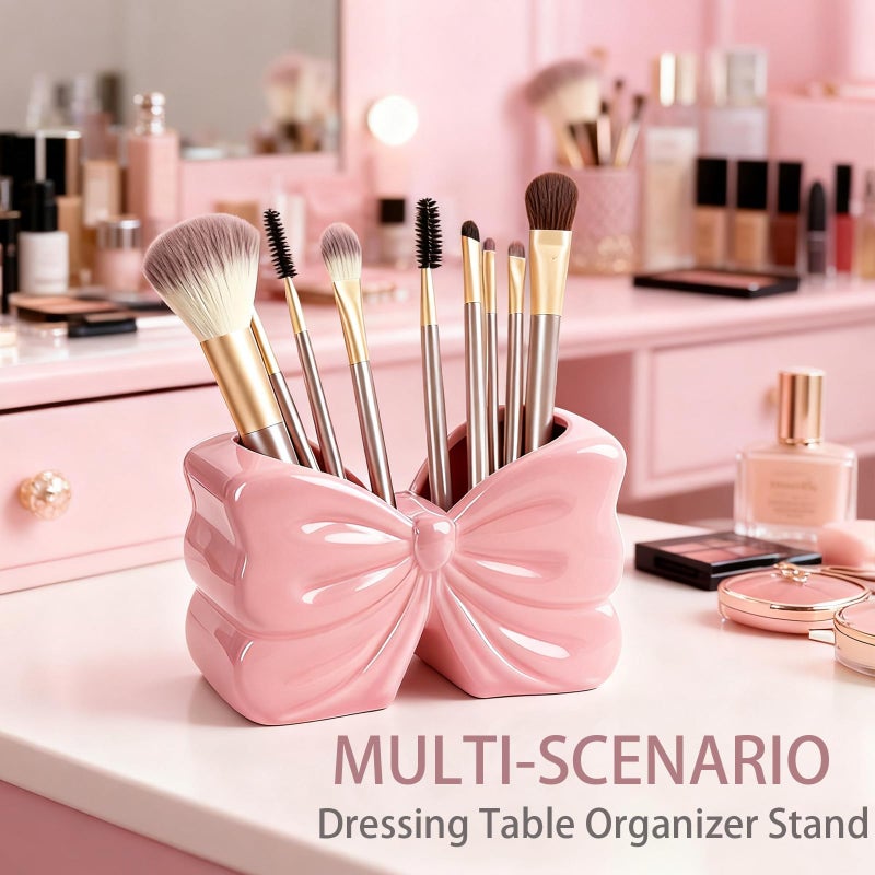 Deapeey Bow Toothbrush Holderï¼Œ 2-Slot Toothbrush and Toothpaste Holder Cute Toothbrush Holder Set, Bathroom Counter Organizer for Bathroomï¼ŒElectric Toothbrushes, Floss, Razors - Pink - Image 5