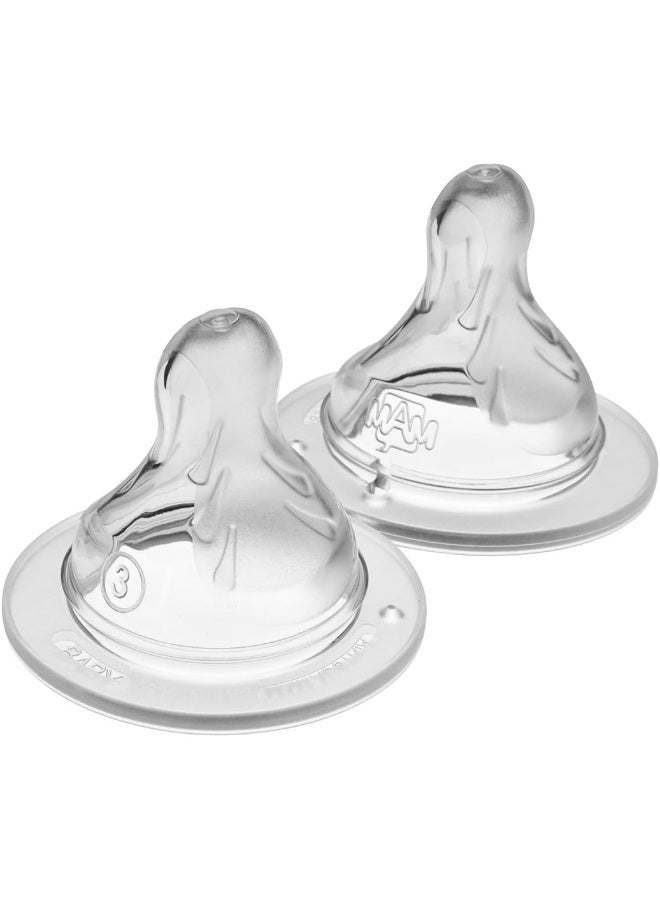 MAM Bottle Fast Flow Level 3 (Set of 2), for 4+ Months, SkinSoft Silicone for Baby Bottles, Fits All MAM Bottles - Image 1