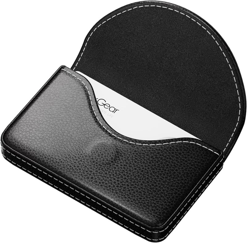 MaxGear Business Card Holder, PU Leather Business Card Case Pocket Business Card Holders for Men or Women, Professional Slim Business Card Carrier Name Card Holder Wallet With Magnetic Shut, Black - Image 1