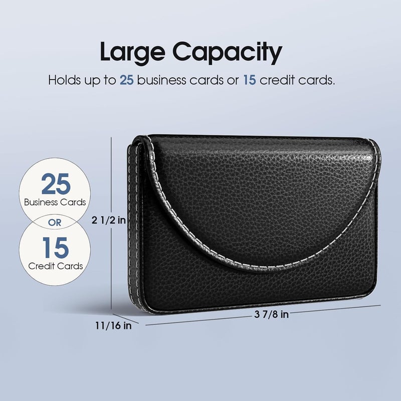 MaxGear Business Card Holder, PU Leather Business Card Case Pocket Business Card Holders for Men or Women, Professional Slim Business Card Carrier Name Card Holder Wallet With Magnetic Shut, Black - Image 4